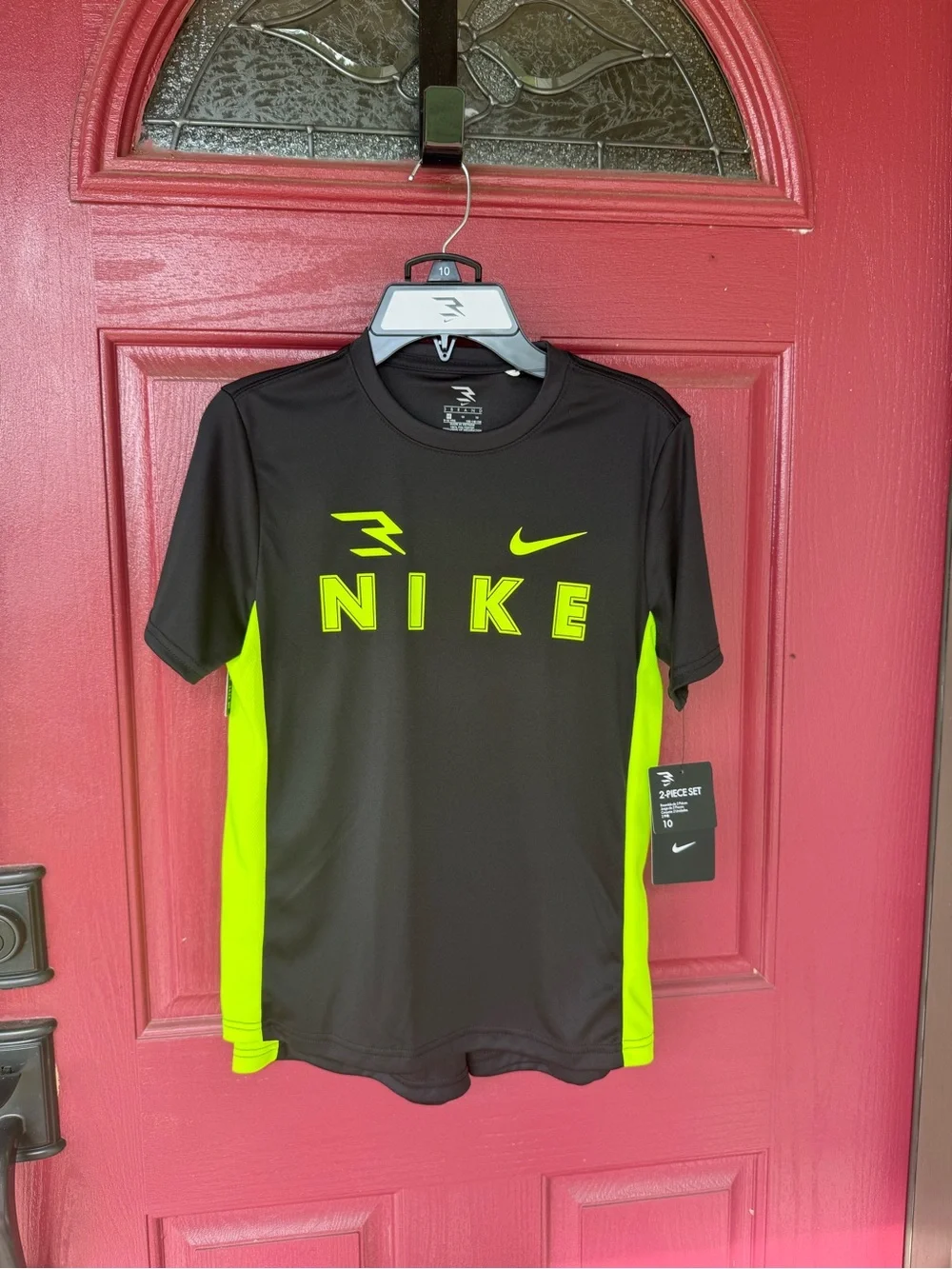 Nike Boy’s Black & Lime Green Short-Sleeve Athletic Tee and Shorts Set